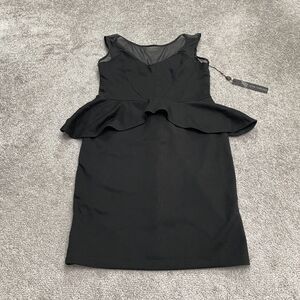 Poof Couture Peplum Dress Womens Large Black Sleeveless Mesh Knee Length NWT